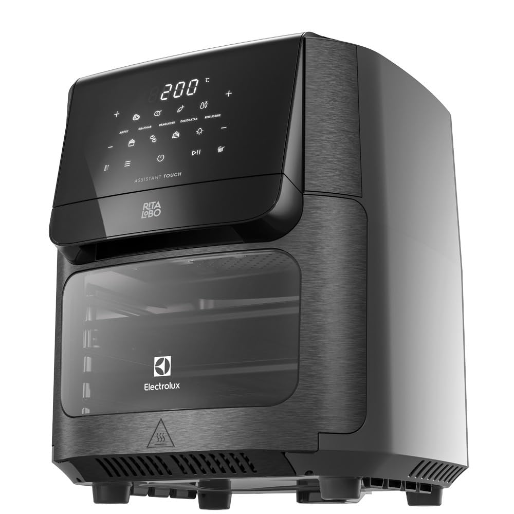 Electrolux Air Fryer Forno 5 x 1 12L 1700W Digital Espeto Giratório 2 Bandejas Antiaderentes 10 funções 7 Receitas aviso sonoro Fritadeira Elétrica sem Óleo Forno Bancada EAF90 Grafite 220V