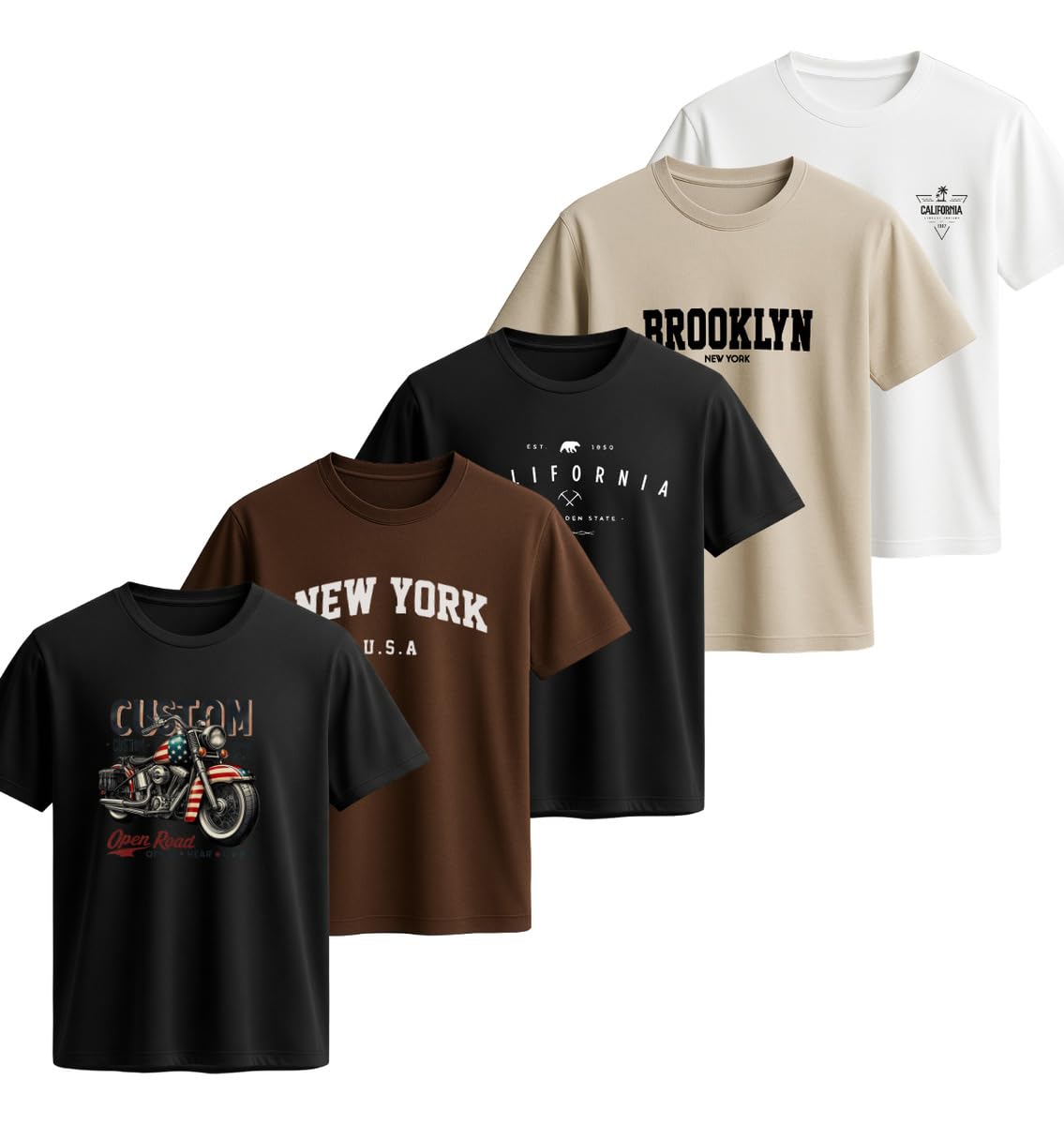 Kit 5 Camisetas Masculinas 100% Algodão Premium Estilo Urbano Streetwear Casual Cidades Americanas Festas