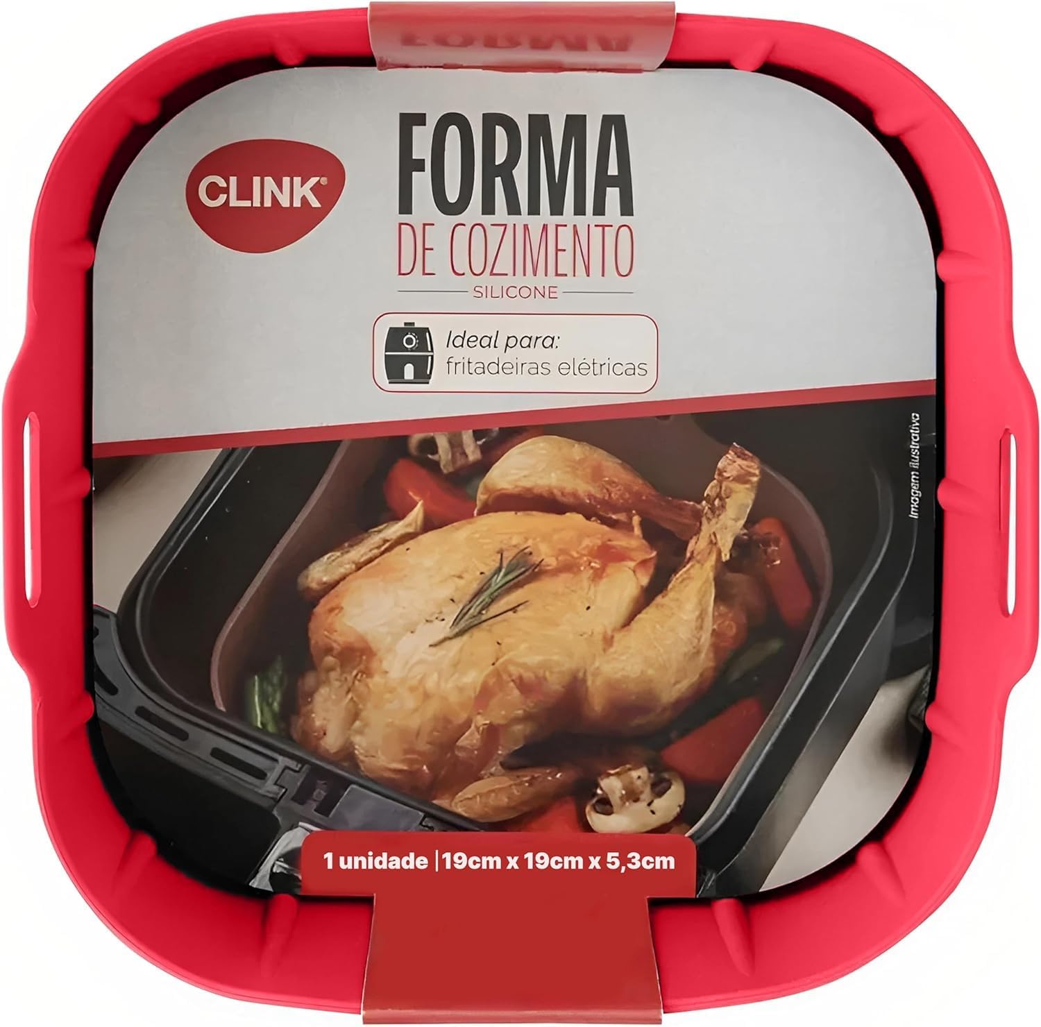 Panela de Silicone Quadrada Fritadeira Microondas C/Alça Forma 20x20cm Cesto para Air Fryer