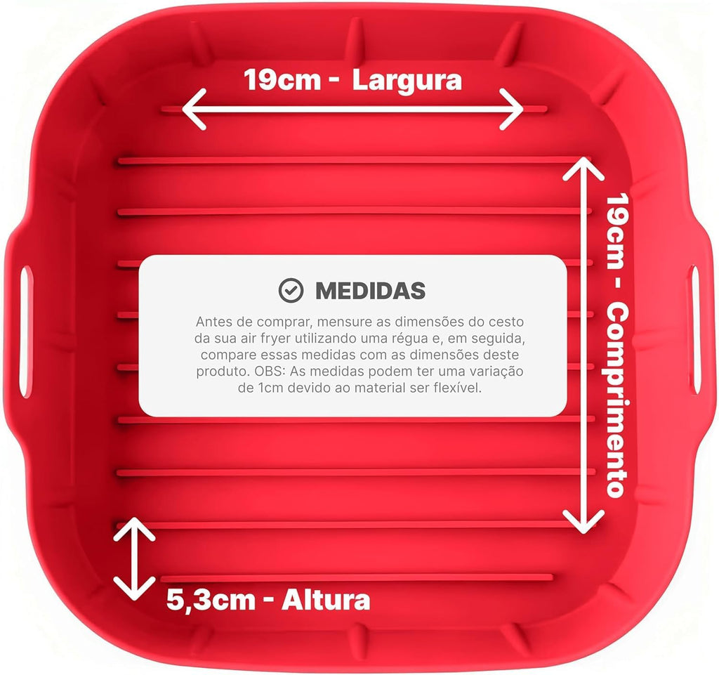 Panela de Silicone Quadrada Fritadeira Microondas C/Alça Forma 20x20cm Cesto para Air Fryer