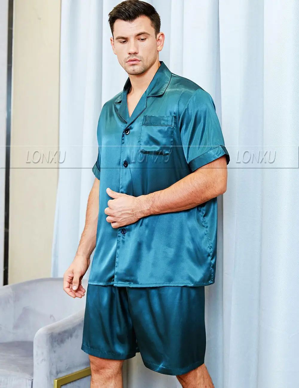 Mens Silk Satin Pajamas Pajama Pyjamas Short  Set  Sleepwear Loungewear U.S.S,M,L,XL,2XL,3XL ,4XL  Solid__6Colors