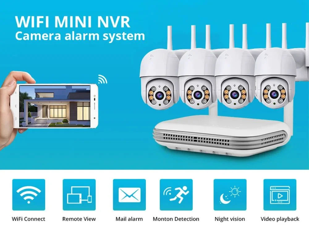 Icsee 4CH Wireless Security Camera System 4MP 3MP H.264 CCTV with Two-Way Audio NVR Outdoor Security Camera Kit Wifi