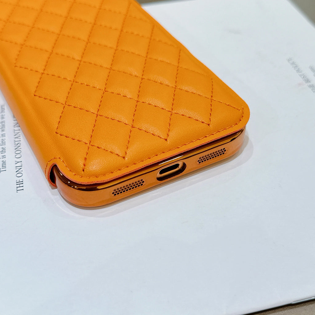 Grid PU Leather Flip Wallet Phone Case for iPhone Air 17 Pro Max Card Slots Full Protection Wireless Charging Magnetic Cover