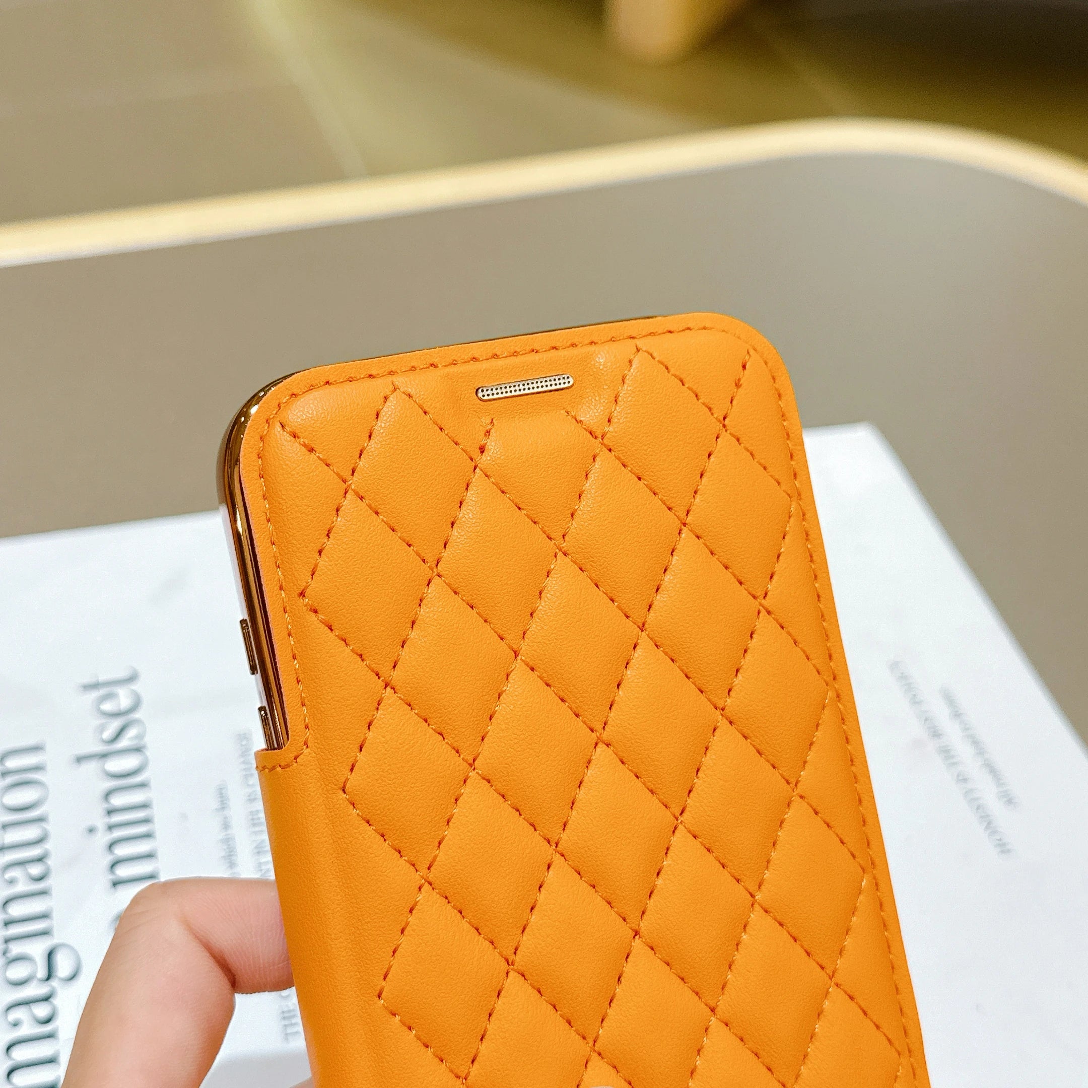 Grid PU Leather Flip Wallet Phone Case for iPhone Air 17 Pro Max Card Slots Full Protection Wireless Charging Magnetic Cover