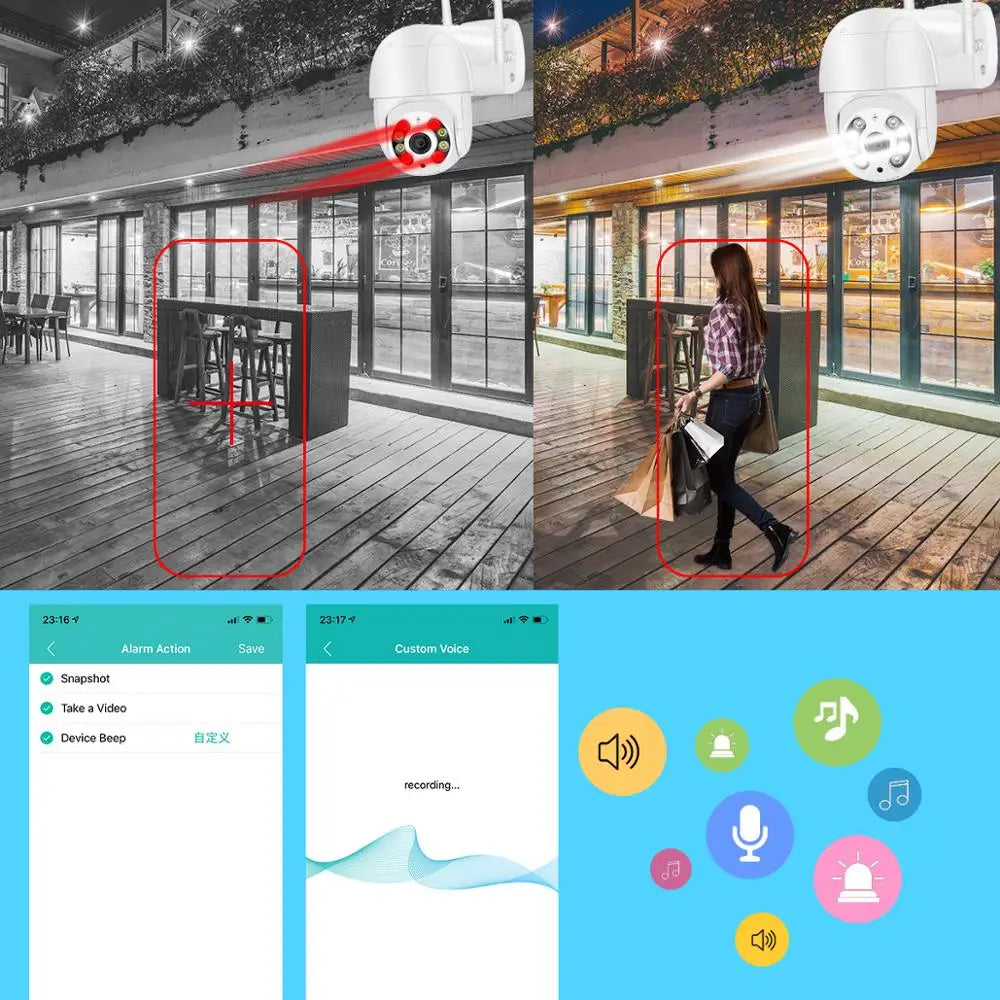 Cloud 5MP Mini PTZ Wifi Camera H.265 Auto Tracking Wireless IP Camera 4x Digital Zoom AI Human Detection Dual Light Source ICSEE