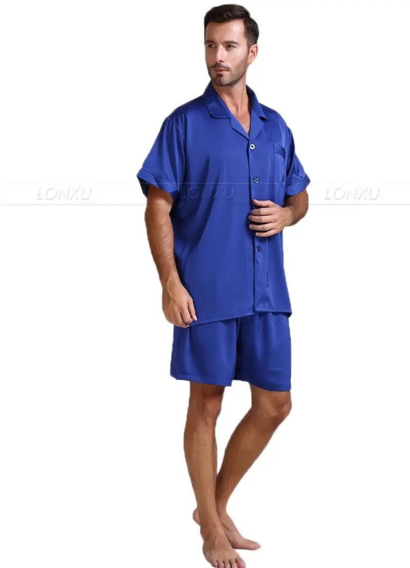 Mens Silk Satin Pajamas Pajama Pyjamas Short  Set  Sleepwear Loungewear U.S.S,M,L,XL,2XL,3XL ,4XL  Solid__6Colors