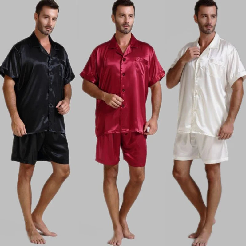 Mens Silk Satin Pajamas Pajama Pyjamas Short  Set  Sleepwear Loungewear U.S.S,M,L,XL,2XL,3XL ,4XL  Solid__6Colors