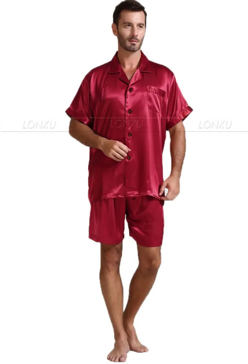 Mens Silk Satin Pajamas Pajama Pyjamas Short  Set  Sleepwear Loungewear U.S.S,M,L,XL,2XL,3XL ,4XL  Solid__6Colors