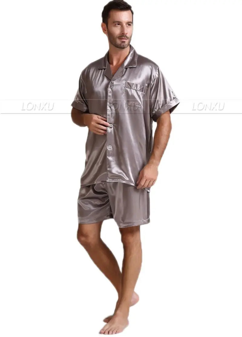Mens Silk Satin Pajamas Pajama Pyjamas Short  Set  Sleepwear Loungewear U.S.S,M,L,XL,2XL,3XL ,4XL  Solid__6Colors