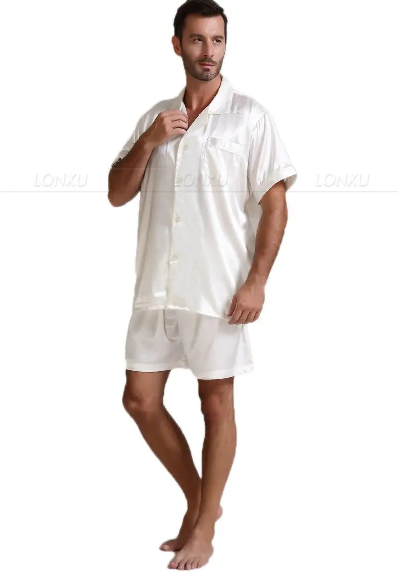Mens Silk Satin Pajamas Pajama Pyjamas Short  Set  Sleepwear Loungewear U.S.S,M,L,XL,2XL,3XL ,4XL  Solid__6Colors