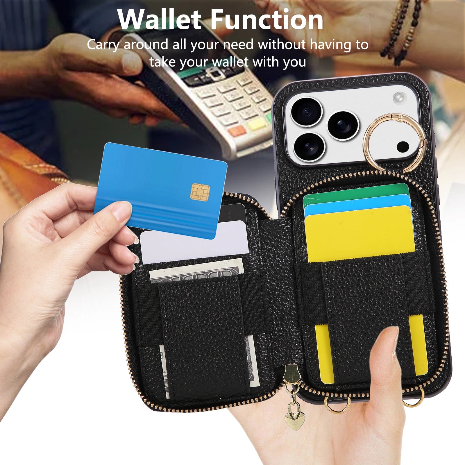 Luxury Leather Pattern Mobile Phone Case Wallet for iphone 17promax 16 15/14/13 Card Bag Crossbody Lanyard
