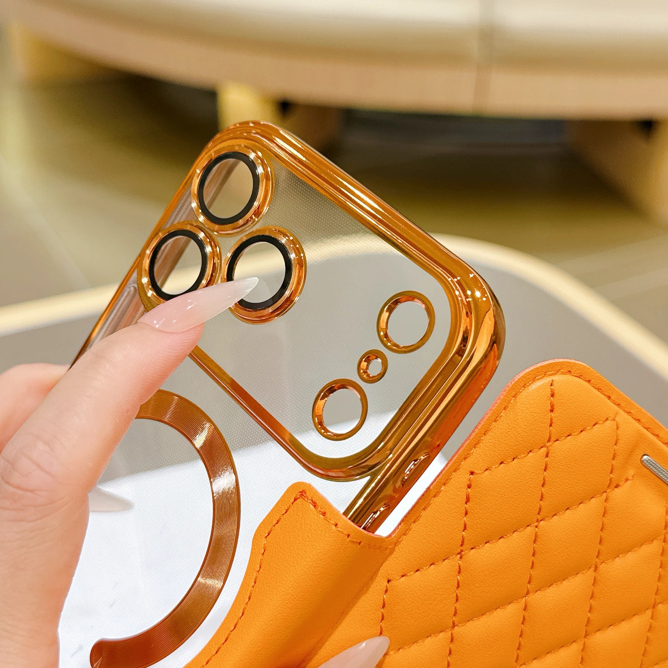 Grid PU Leather Flip Wallet Phone Case for iPhone Air 17 Pro Max Card Slots Full Protection Wireless Charging Magnetic Cover