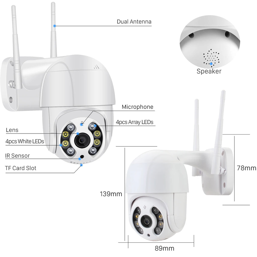 Cloud 5MP Mini PTZ Wifi Camera H.265 Auto Tracking Wireless IP Camera 4x Digital Zoom AI Human Detection Dual Light Source ICSEE