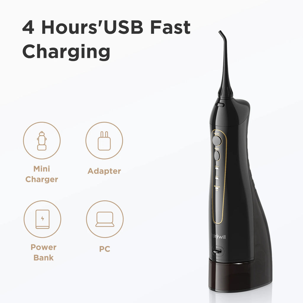 Fairywill Portable Dental Water Flosser Oral Irrigator USB Rechargeable Water Floss Jet Tooth Pick 7Tips 300ml Mouth washing ma