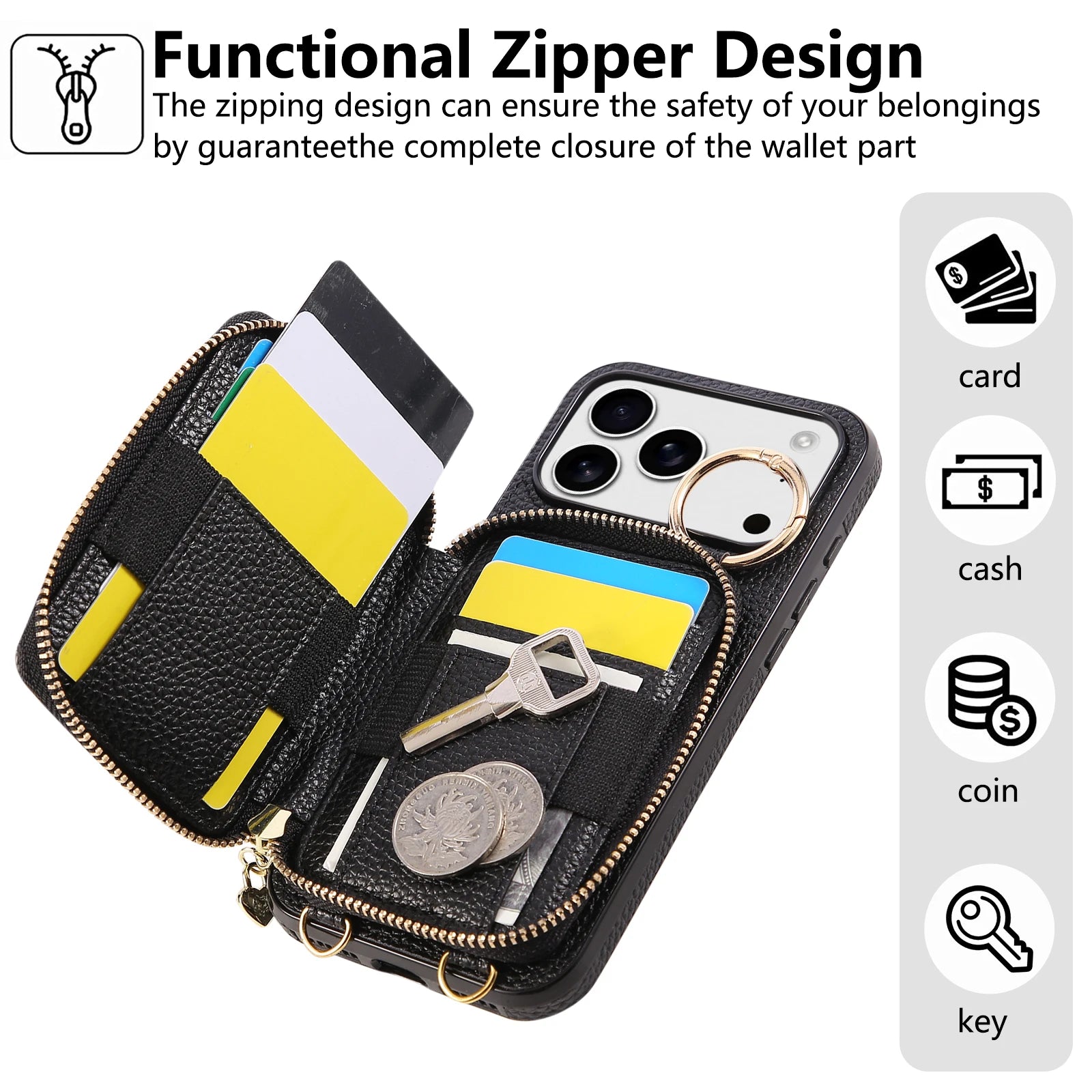 Luxury Leather Pattern Mobile Phone Case Wallet for iphone 17promax 16 15/14/13 Card Bag Crossbody Lanyard