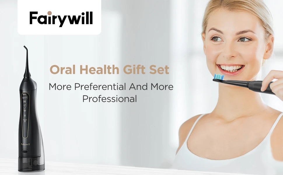Fairywill Portable Dental Water Flosser Oral Irrigator USB Rechargeable Water Floss Jet Tooth Pick 7Tips 300ml Mouth washing ma
