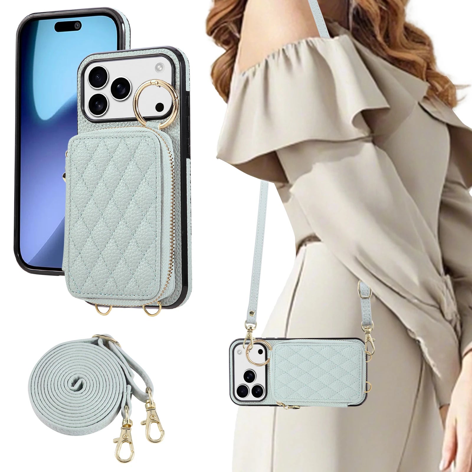 Luxury Leather Pattern Mobile Phone Case Wallet for iphone 17promax 16 15/14/13 Card Bag Crossbody Lanyard