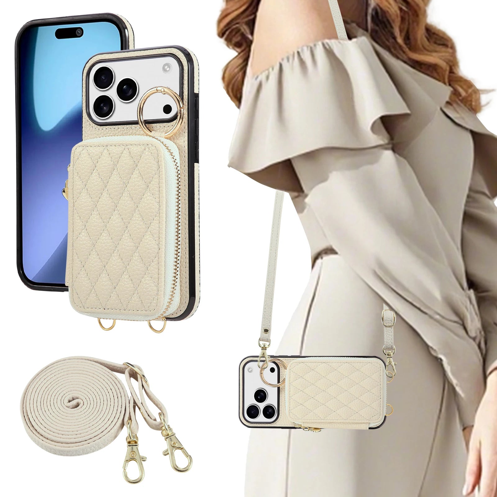 Luxury Leather Pattern Mobile Phone Case Wallet for iphone 17promax 16 15/14/13 Card Bag Crossbody Lanyard