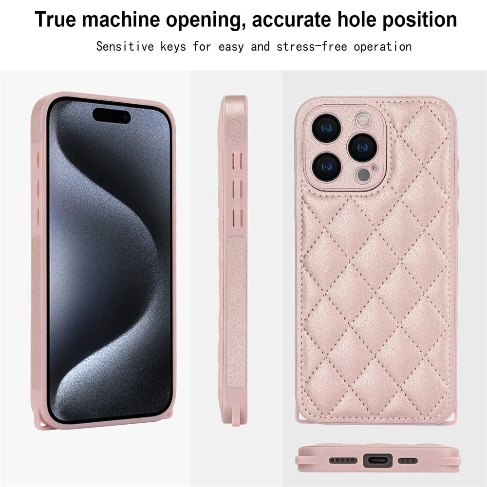 Luxury Long Lanyard Crossbody Leather Phone Case For iPhone 15 14 13 12 11 Pro Max XS XR Adjustable Shoulder Strap Leather Cover