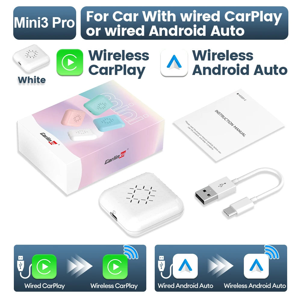 CarlinKit Mini 5 SE Wired To Wireless CarPlay Adapter 5Ghz WiFI Bluetooth Auto-Connect Online Upgrade Easy Setup Smart Car Box