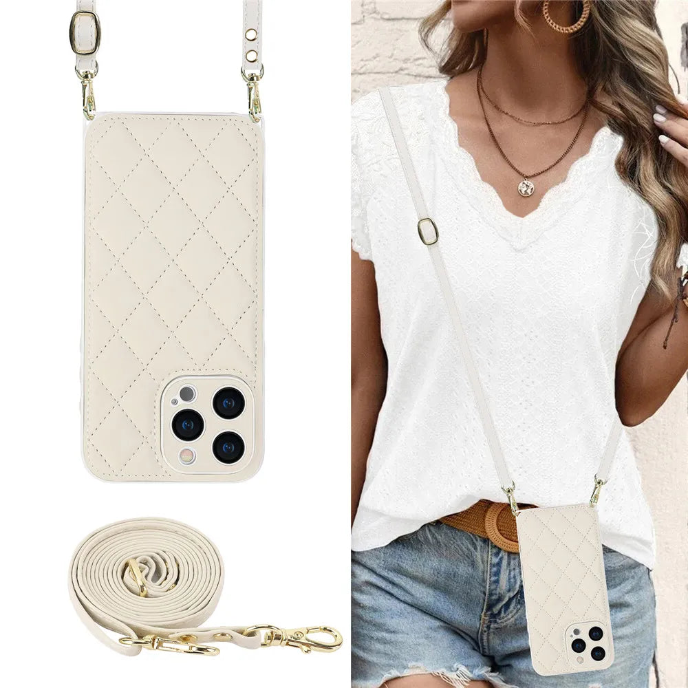 Luxury Long Lanyard Crossbody Leather Phone Case For iPhone 15 14 13 12 11 Pro Max XS XR Adjustable Shoulder Strap Leather Cover