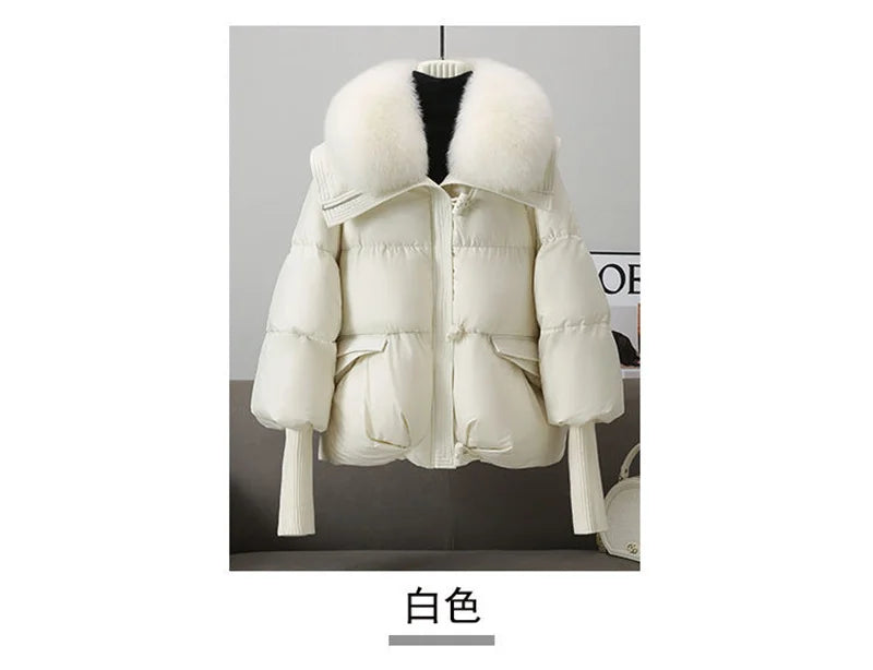 2024 Winter New Short Down Cotton Jacket Women Korean Loose Cotton Jacket Women, Oversized Wool Collar, Thickened Cotton Coat