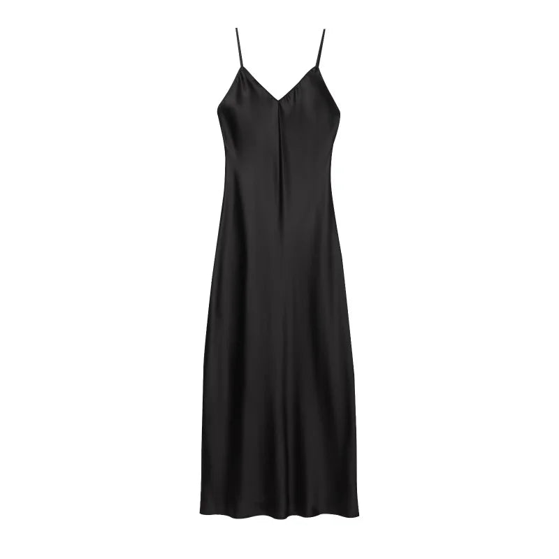 New Elegant women's fashion silk satin texture MIDI dress sexy backless party slip dress