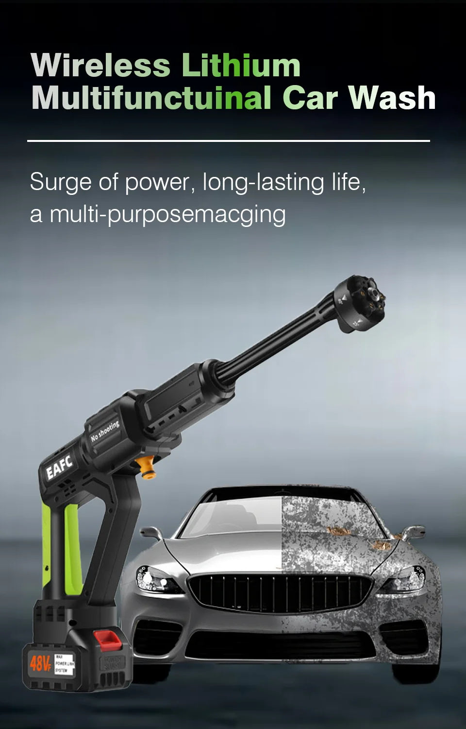 EAFC 100Bar 6 IN 1 Brushless Electric High Pressure Water Gun Garden Cordless Washing Machine for 21V Makita Battery Car Washe