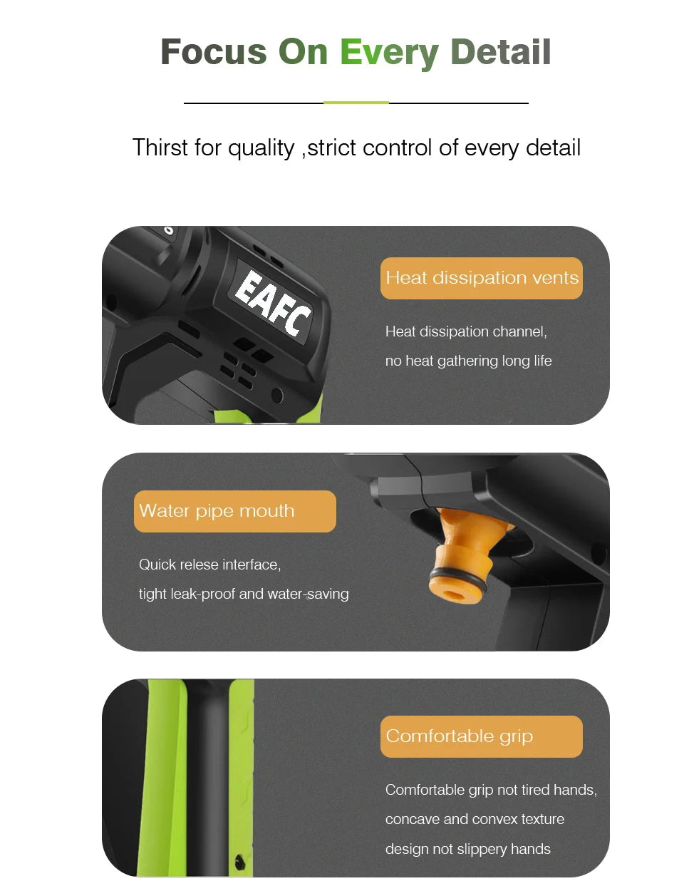 EAFC 100Bar 6 IN 1 Brushless Electric High Pressure Water Gun Garden Cordless Washing Machine for 21V Makita Battery Car Washe
