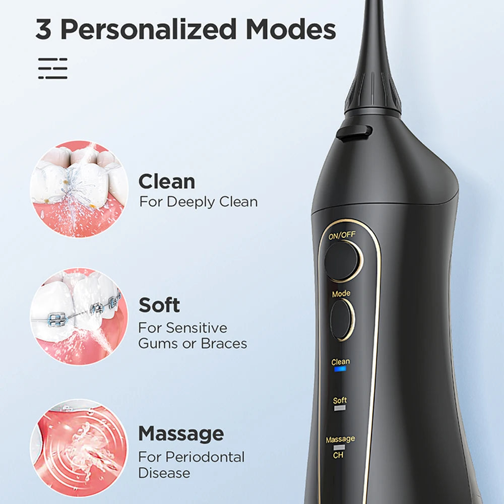 Fairywill Portable Dental Water Flosser Oral Irrigator USB Rechargeable Water Floss Jet Tooth Pick 7Tips 300ml Mouth washing ma