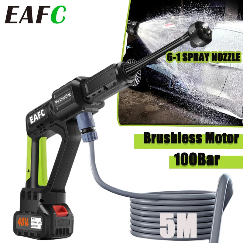 EAFC 100Bar 6 IN 1 Brushless Electric High Pressure Water Gun Garden Cordless Washing Machine for 21V Makita Battery Car Washe