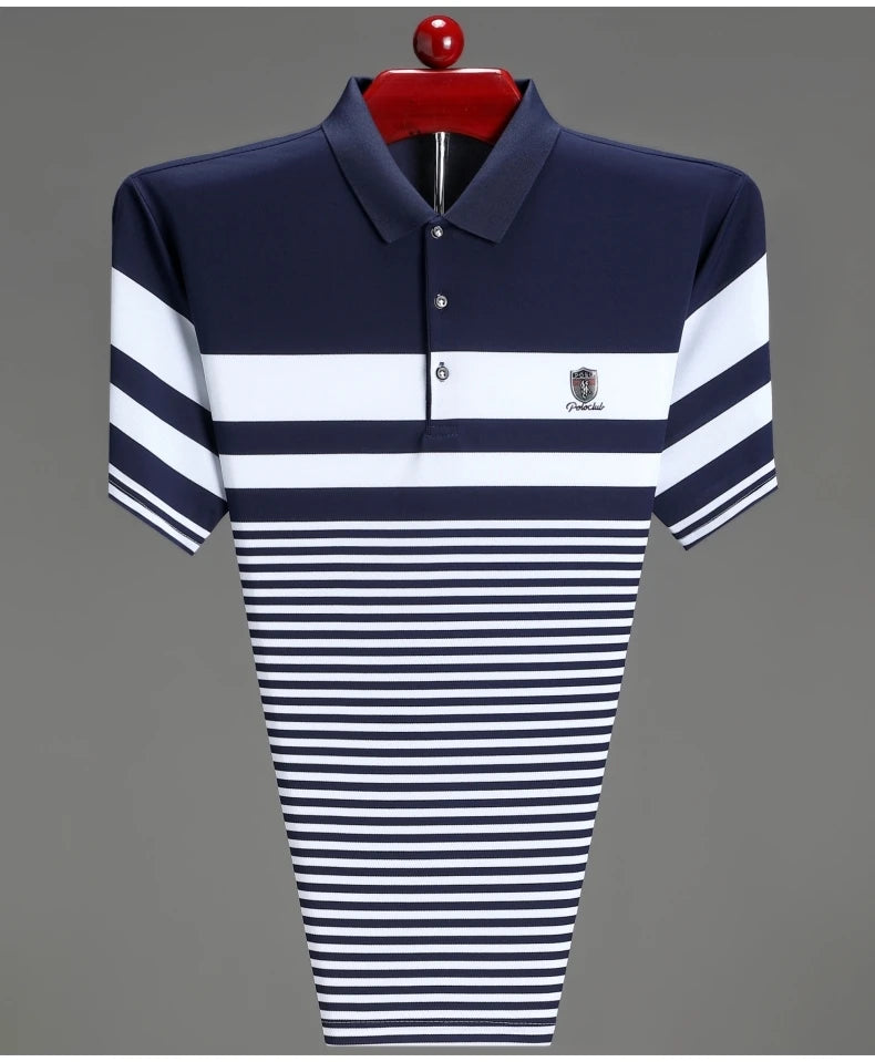 High quality fashion striped short sleeve polo shirt men's luxury brand embossed design summer new breathable T-shirt golf top