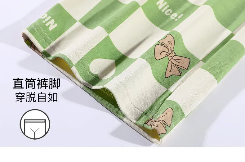 New Pajama Soft Cotton Pajamas for Women Summer Short Sleeved Plaid Pants Pijamas Korean Kawaii Rabbit Print Sleepwear