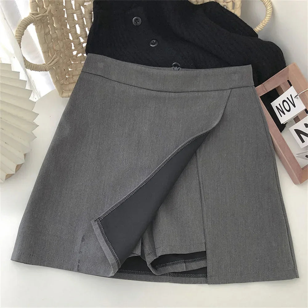 Korean Fashion Zipper All Matched Shorts Skirts vintage for women 2025 Black Grey Irregular Skirt A-line Women High Waist Skirt