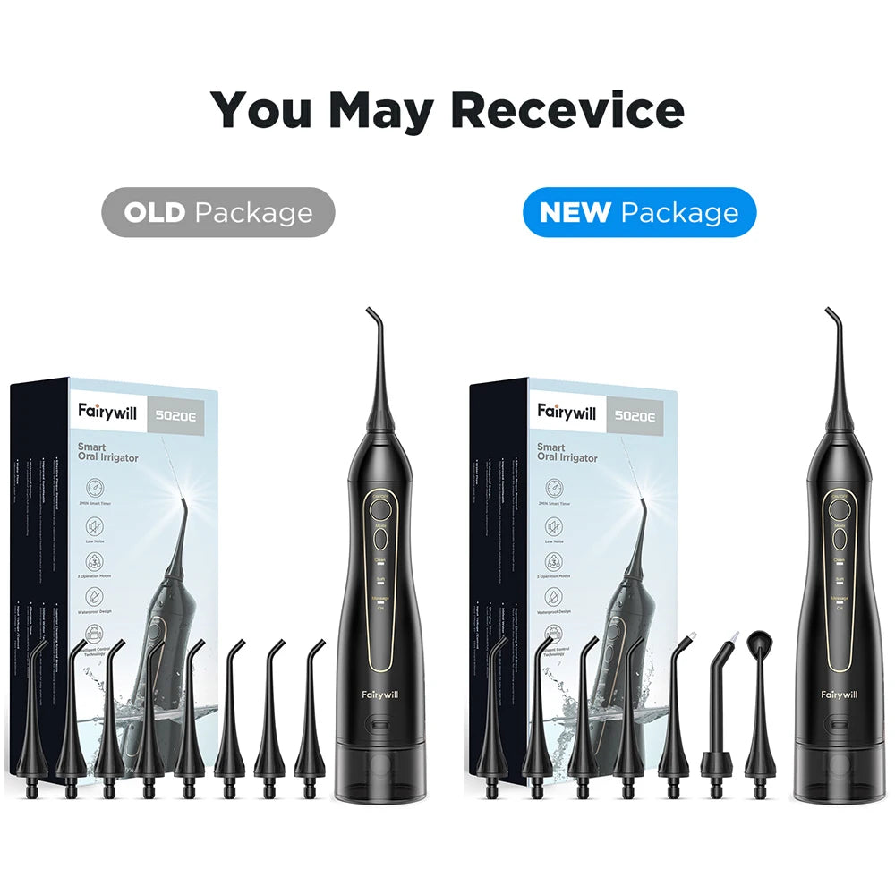 Fairywill Portable Dental Water Flosser Oral Irrigator USB Rechargeable Water Floss Jet Tooth Pick 7Tips 300ml Mouth washing ma