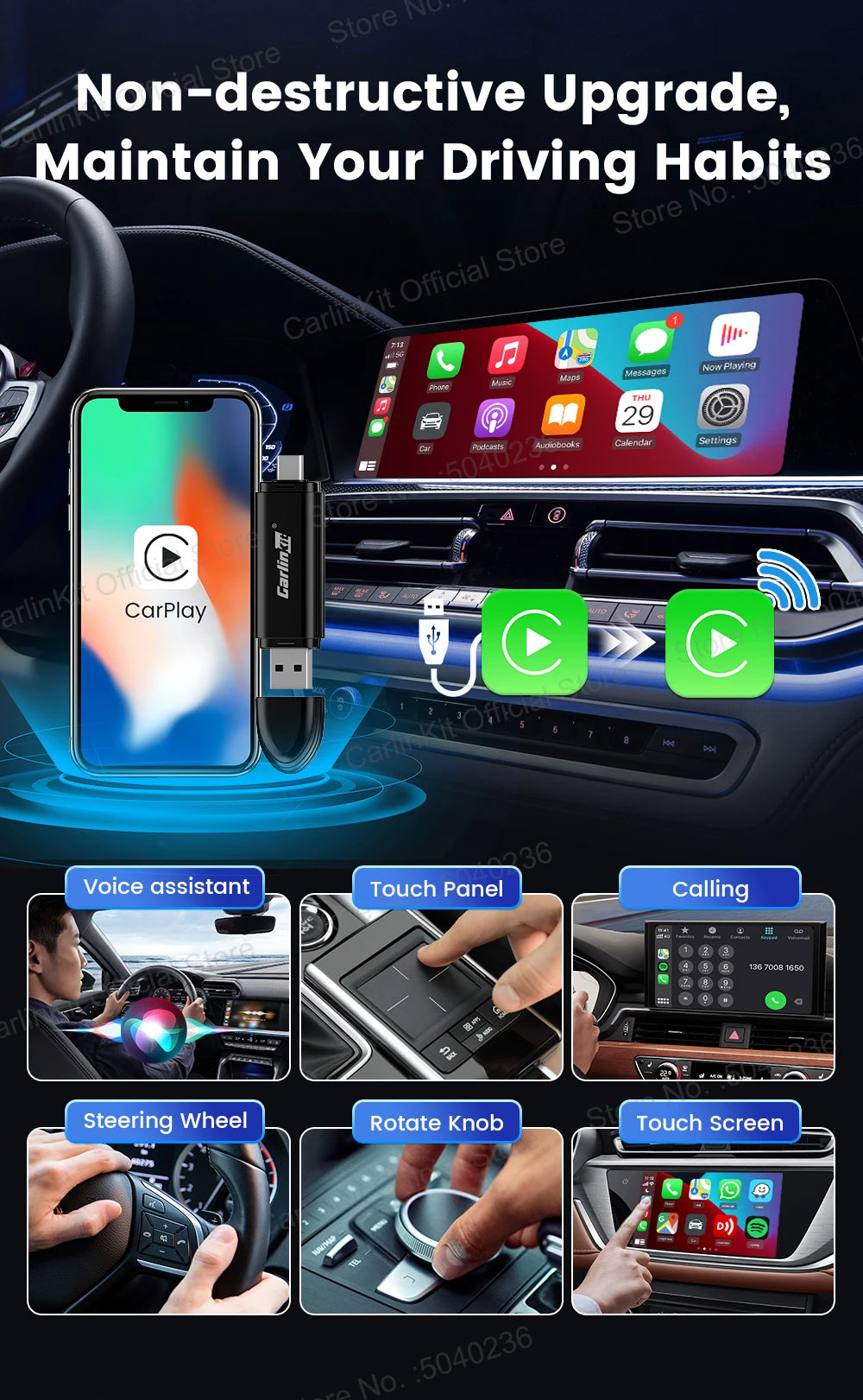 CarlinKit Mini 5 SE Wired To Wireless CarPlay Adapter 5Ghz WiFI Bluetooth Auto-Connect Online Upgrade Easy Setup Smart Car Box