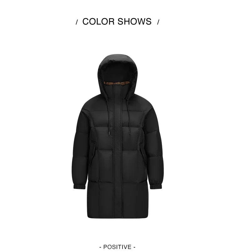 Semir Down Jacket Women Long Length Hooded Black Coat 2025 Winter New Loose Outerwear Fashion Women's down coat