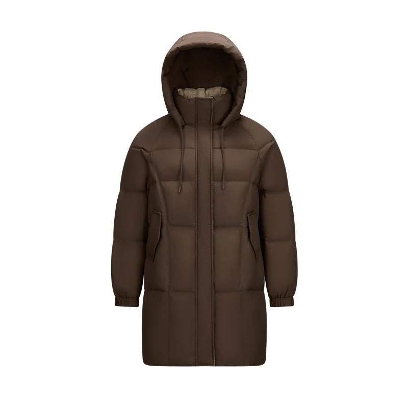 Semir Down Jacket Women Long Length Hooded Black Coat 2025 Winter New Loose Outerwear Fashion Women's down coat