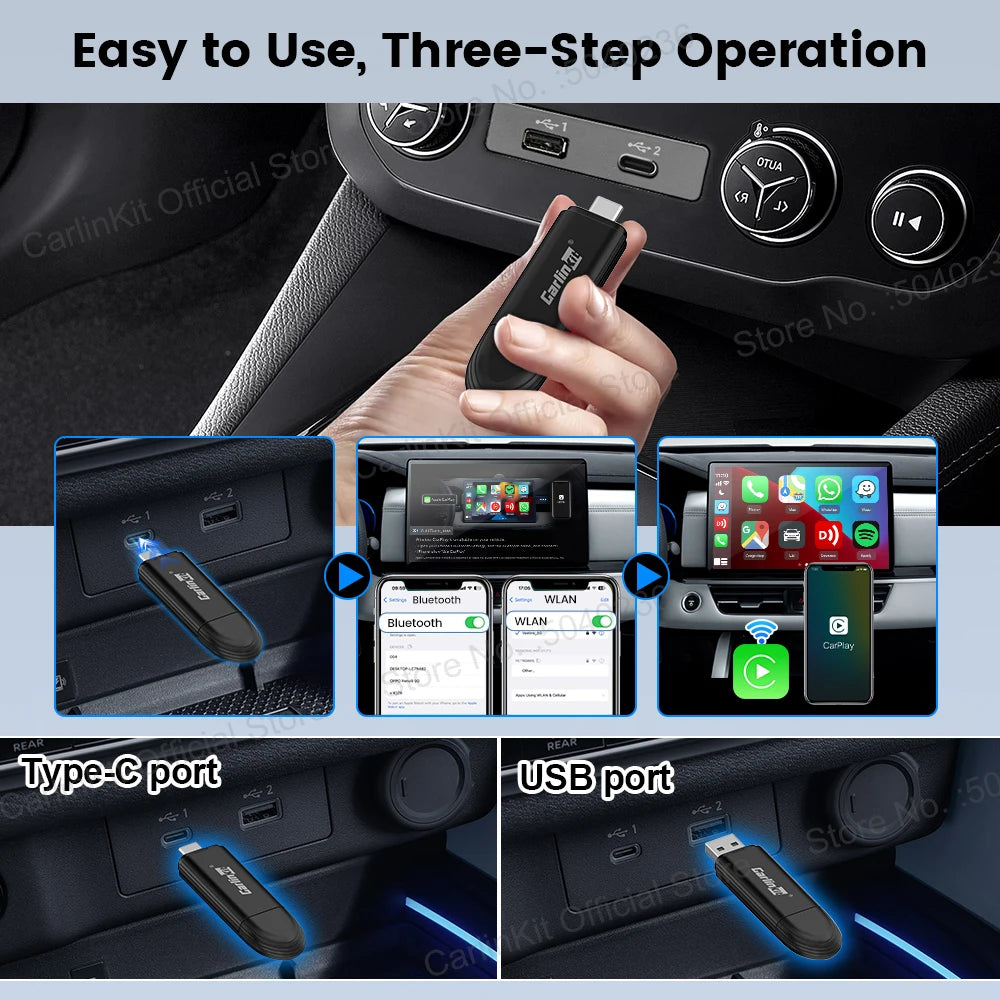 CarlinKit Mini 5 SE Wired To Wireless CarPlay Adapter 5Ghz WiFI Bluetooth Auto-Connect Online Upgrade Easy Setup Smart Car Box