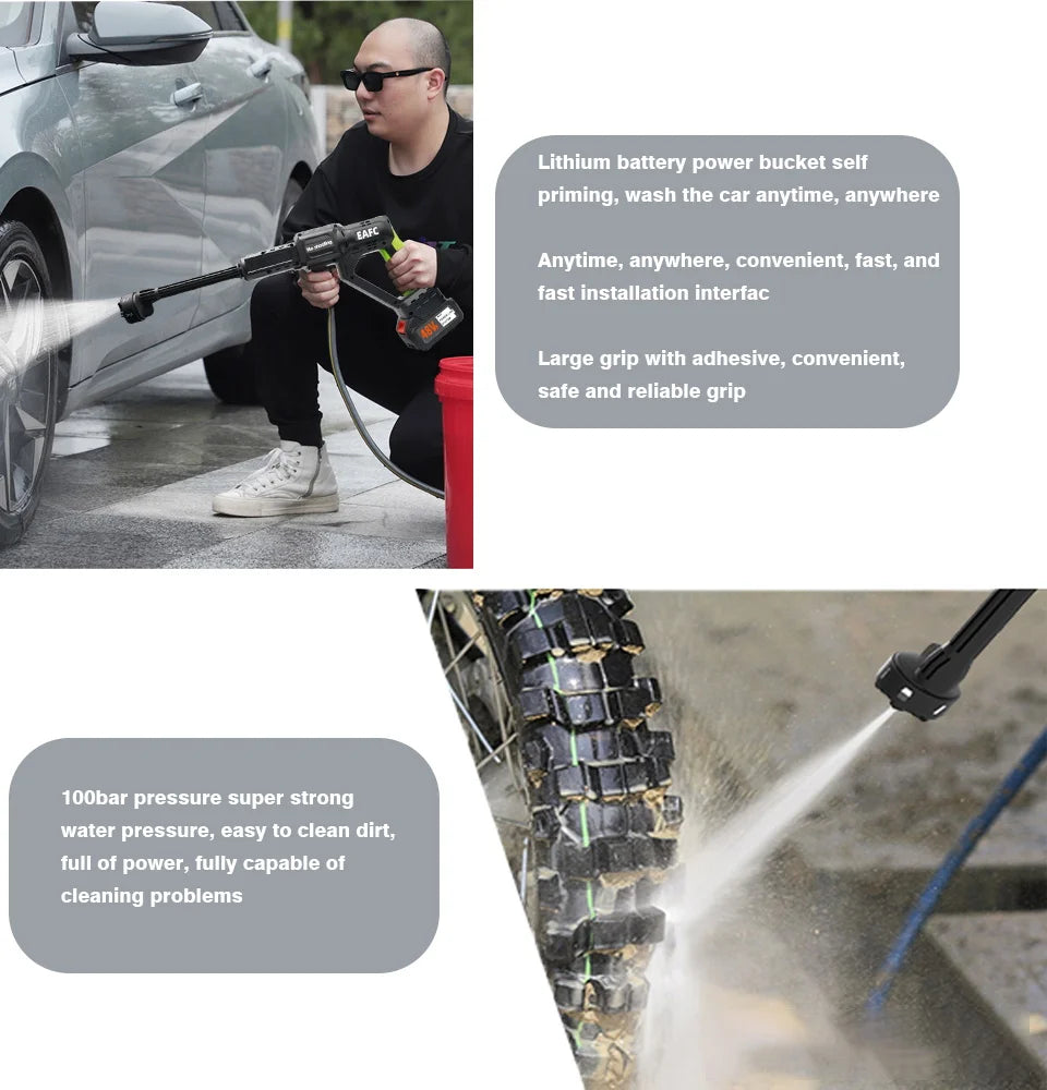 EAFC 100Bar 6 IN 1 Brushless Electric High Pressure Water Gun Garden Cordless Washing Machine for 21V Makita Battery Car Washe