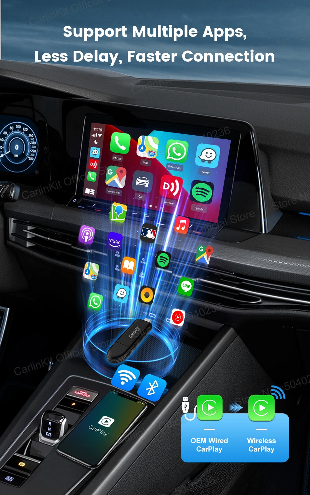 CarlinKit Mini 5 SE Wired To Wireless CarPlay Adapter 5Ghz WiFI Bluetooth Auto-Connect Online Upgrade Easy Setup Smart Car Box