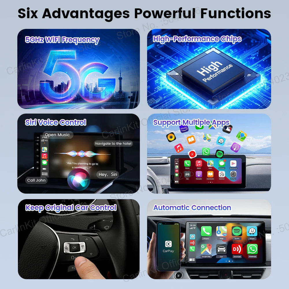 CarlinKit Mini 5 SE Wired To Wireless CarPlay Adapter 5Ghz WiFI Bluetooth Auto-Connect Online Upgrade Easy Setup Smart Car Box