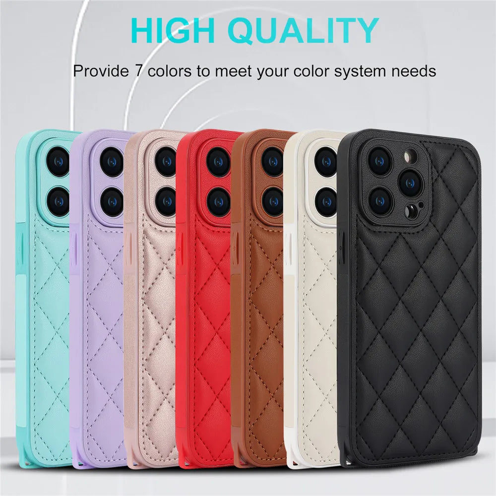 Luxury Long Lanyard Crossbody Leather Phone Case For iPhone 15 14 13 12 11 Pro Max XS XR Adjustable Shoulder Strap Leather Cover