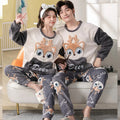 Couple Pajamas Set Winter Flannel Pyjamas Women Home Wear Nightwear 2Pcs Men's Sleepwear Cartoon Panda Pijama Warm Clothes Suit