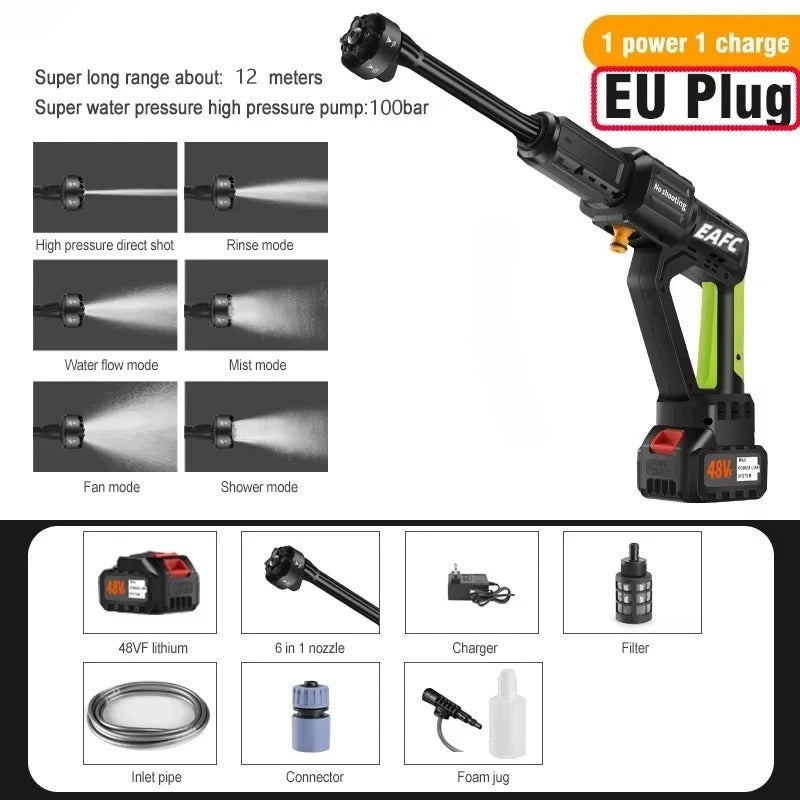 EAFC 100Bar 6 IN 1 Brushless Electric High Pressure Water Gun Garden Cordless Washing Machine for 21V Makita Battery Car Washe