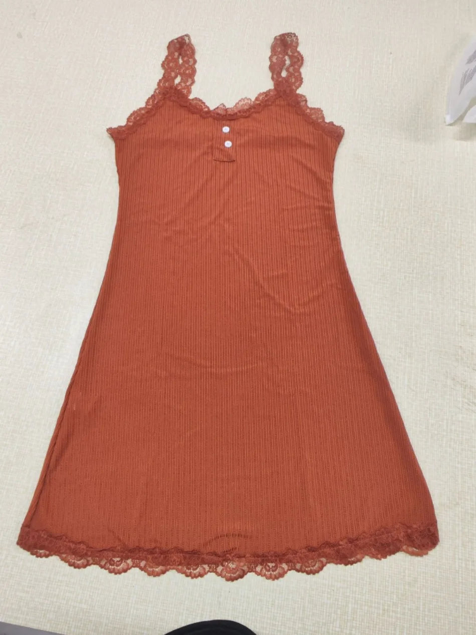 New Summer Ribbed Jacquard Nightgown for Women Lace Trim Slim-Fit Women Sexy Sleepwear Elegant Pajama Dress Best Seller Leisure