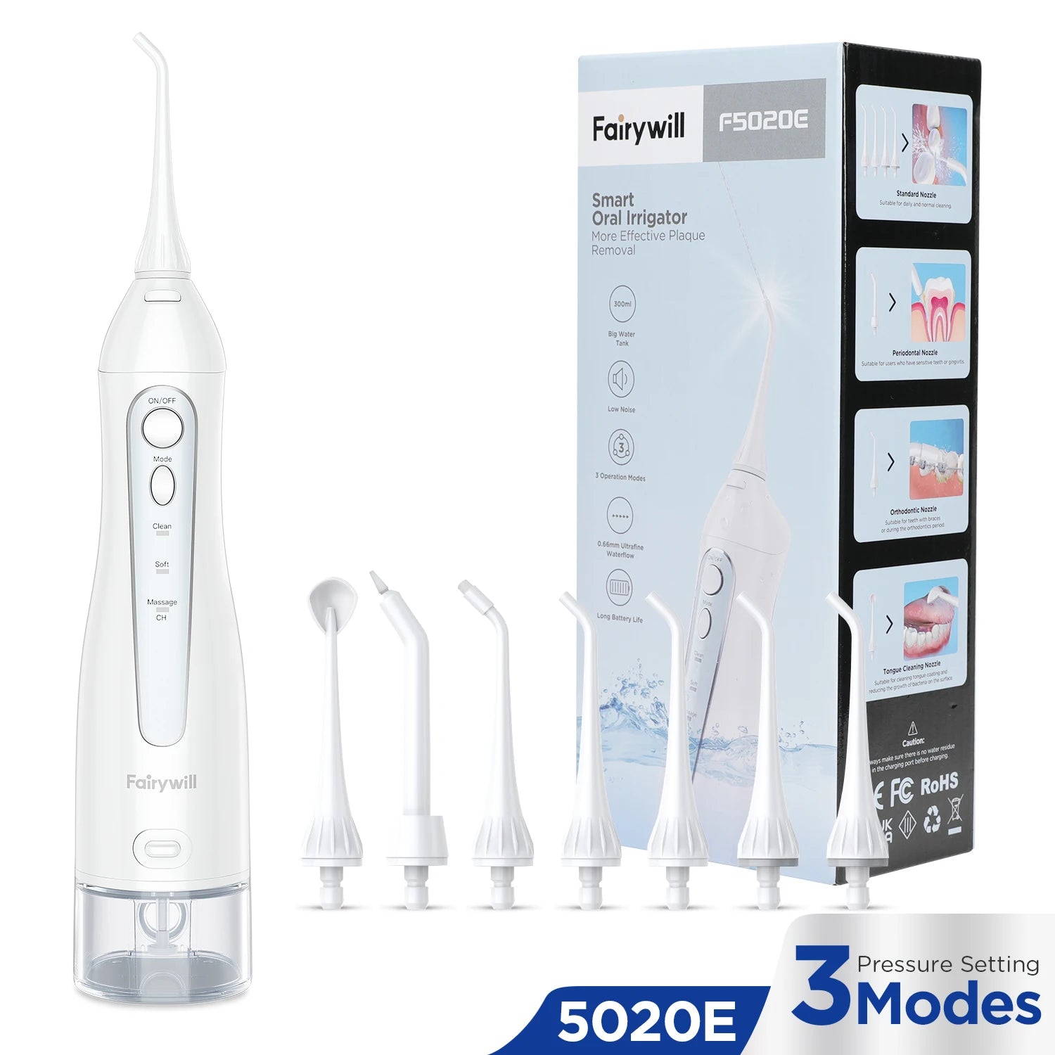 Fairywill Portable Dental Water Flosser Oral Irrigator USB Rechargeable Water Floss Jet Tooth Pick 7Tips 300ml Mouth washing ma