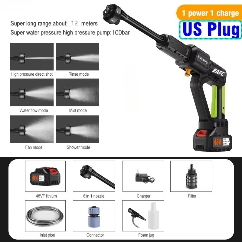 EAFC 100Bar 6 IN 1 Brushless Electric High Pressure Water Gun Garden Cordless Washing Machine for 21V Makita Battery Car Washe