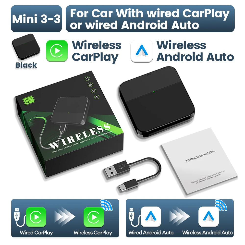 CarlinKit Mini 5 SE Wired To Wireless CarPlay Adapter 5Ghz WiFI Bluetooth Auto-Connect Online Upgrade Easy Setup Smart Car Box