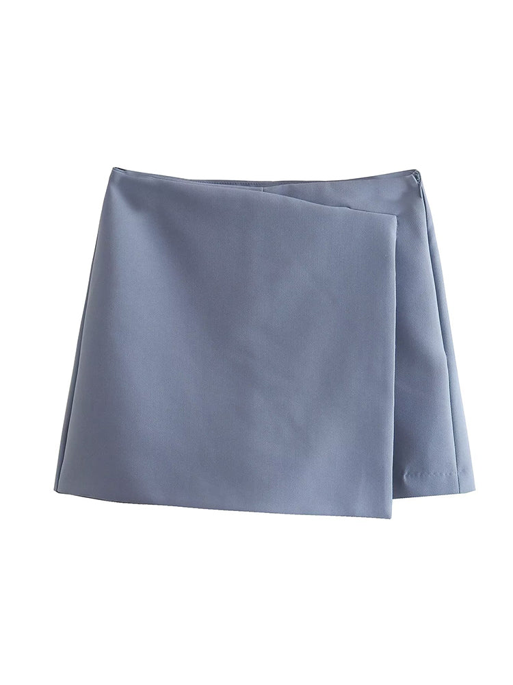Willshela Women Fashion Solid Asymmetrical Side Zipper Skirts Shorts Vintage High Waist Female Chic Lady Shorts